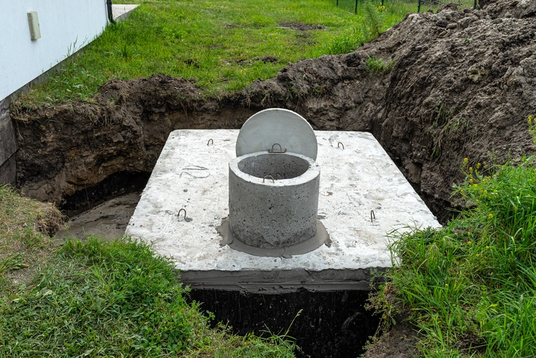 Installation fosse septique dans jardin aménagé